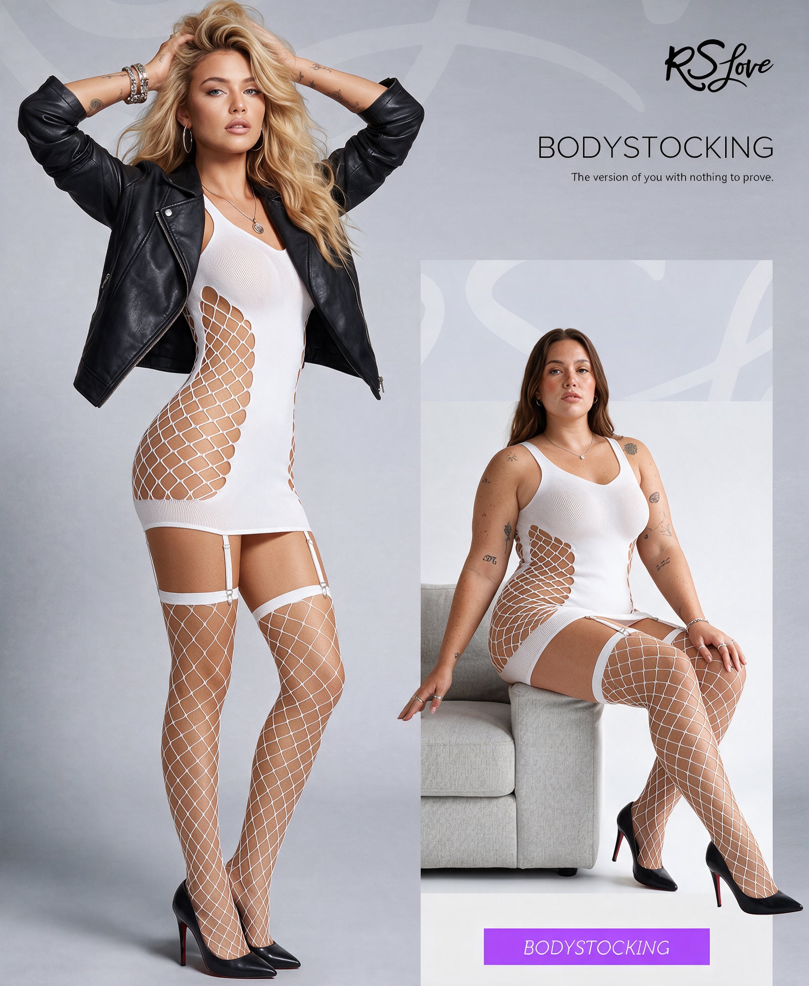 RSLOVE Bodystocking Fishnet Mini Dress vestito in rete nero taglia unica