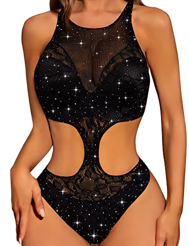 RSLOVE Teddy body in rete con strass nero taglia unica
