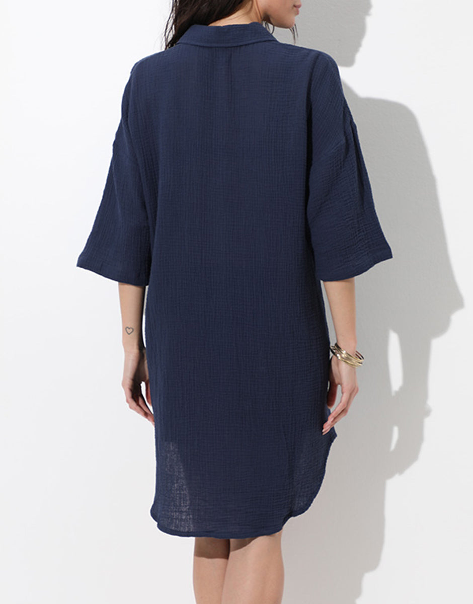 Lovable Basic Soul abito camicia manica 3/4 blu notte in cotone