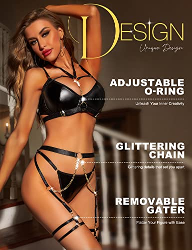 RSLOVE Lingerie Set completo reggicalze sei pezzi blu con catene