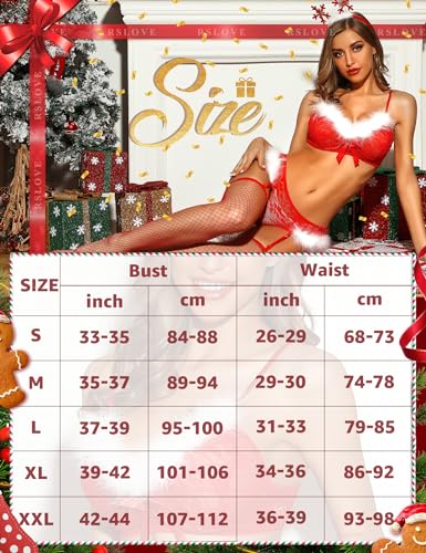RSLOVE Costumes completino Santa in pizzo XXXL rosso con reggicalze