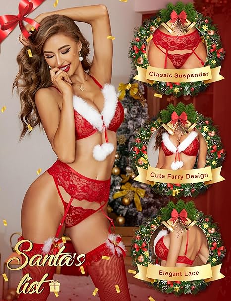 RSLOVE Costumes White Velvet Christmas Lingerie Set bianco taglia S-XXL piume
