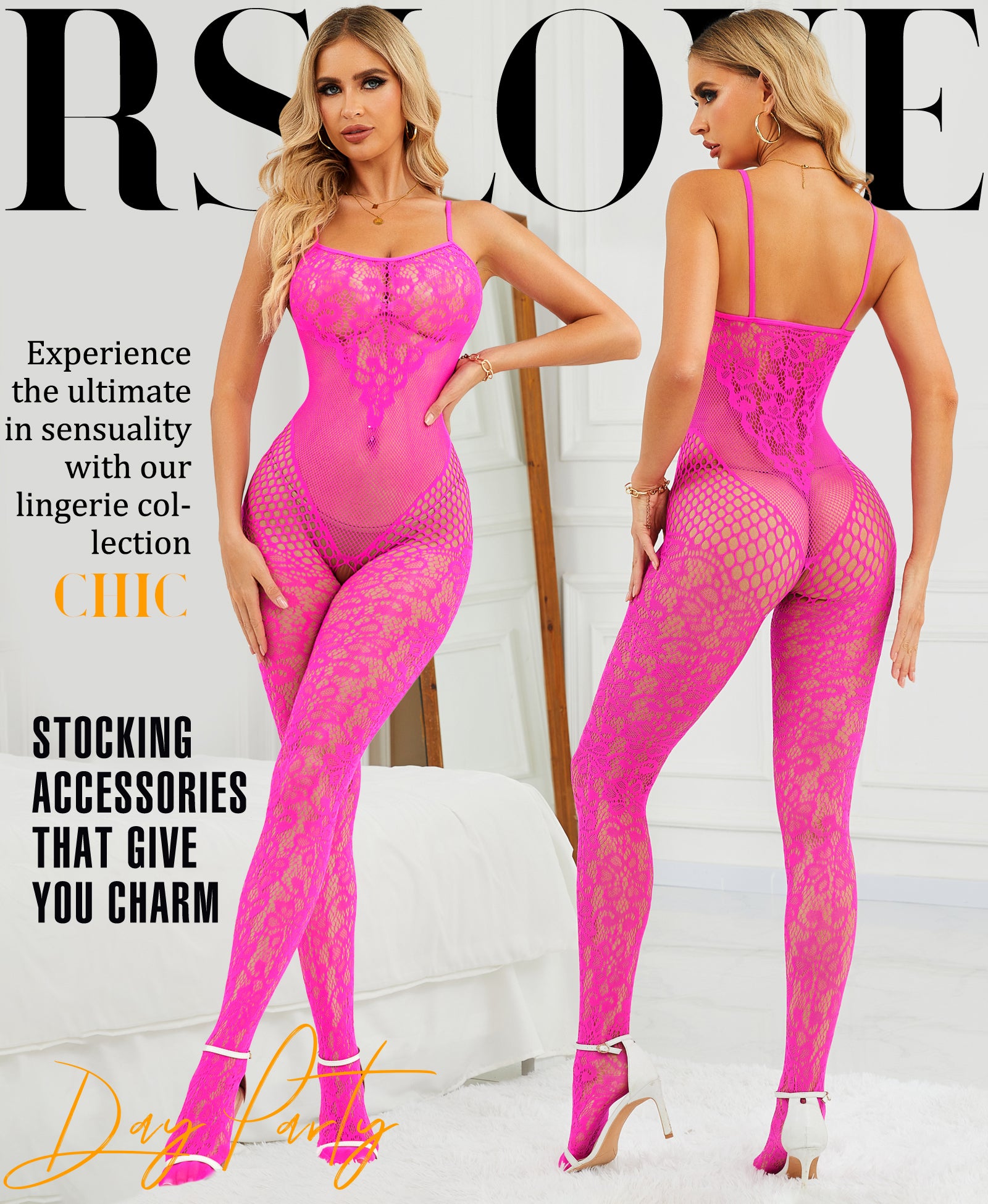 RSLOVE Bodystocking Fishnet Bodysuit Body Stocking lingerie in rete nera