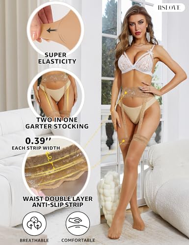 RSLOVE Stocking Sheer Garter Pantyhose calze autoreggenti nere