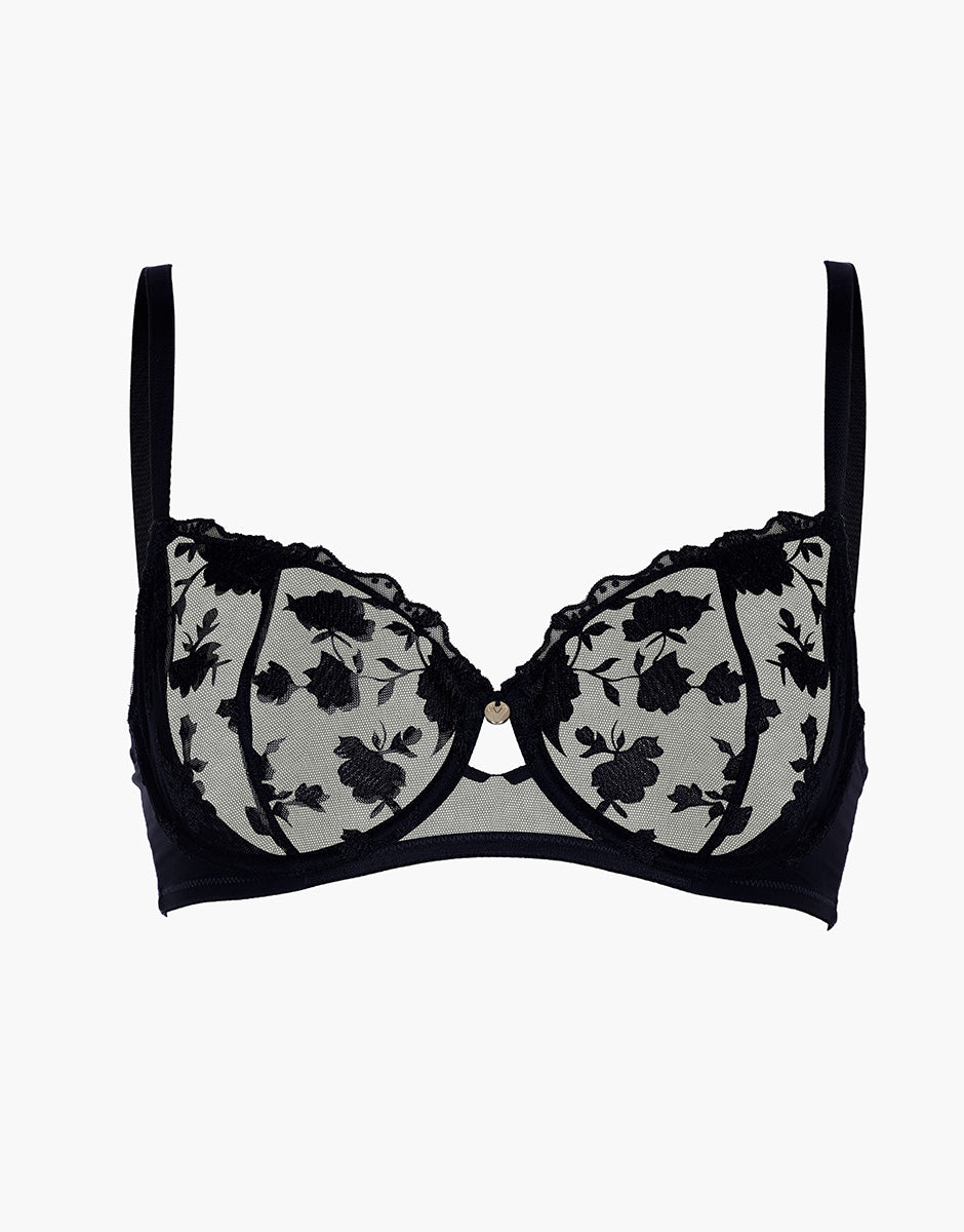 Lovable Garden Flowers Lace Floral Embroidery Reggiseno balconcino nero