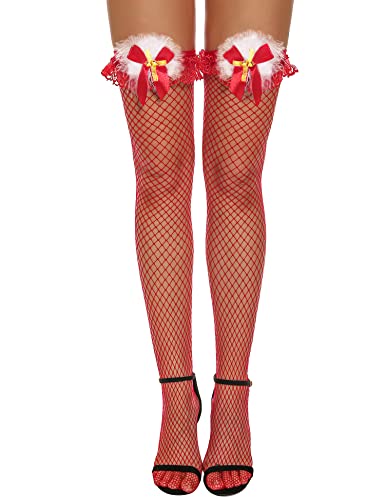 RSLOVE Stocking Red Fishnet Christmas calze autoreggenti rosse rete grande