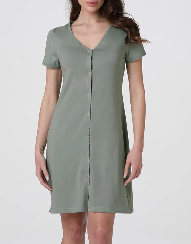 Lovable Basic Soul camicia da notte aperta manica corta verde vintage in jersey di cotone