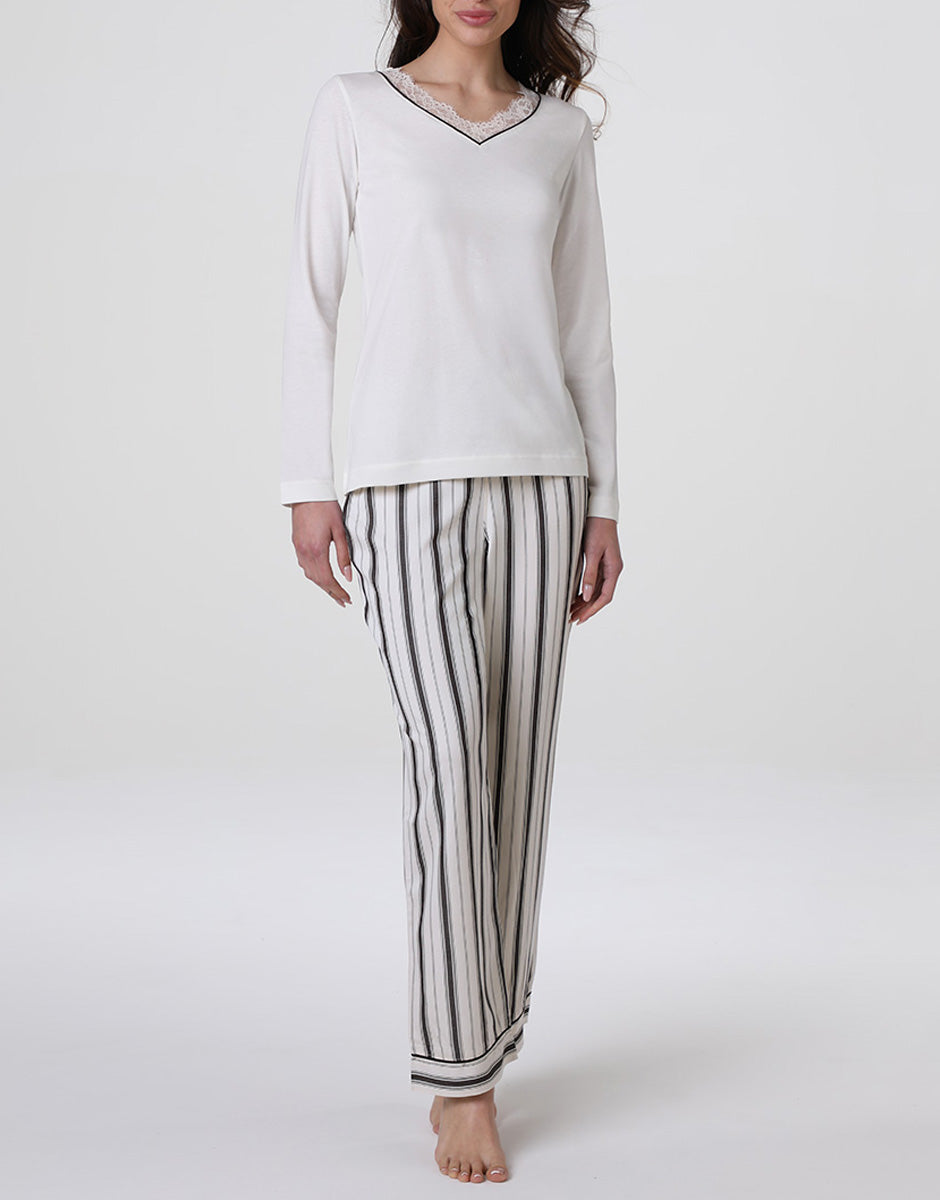 Lovable Basic Soul pigiama lungo scollo a V cotone modal e viscosa bianco latte