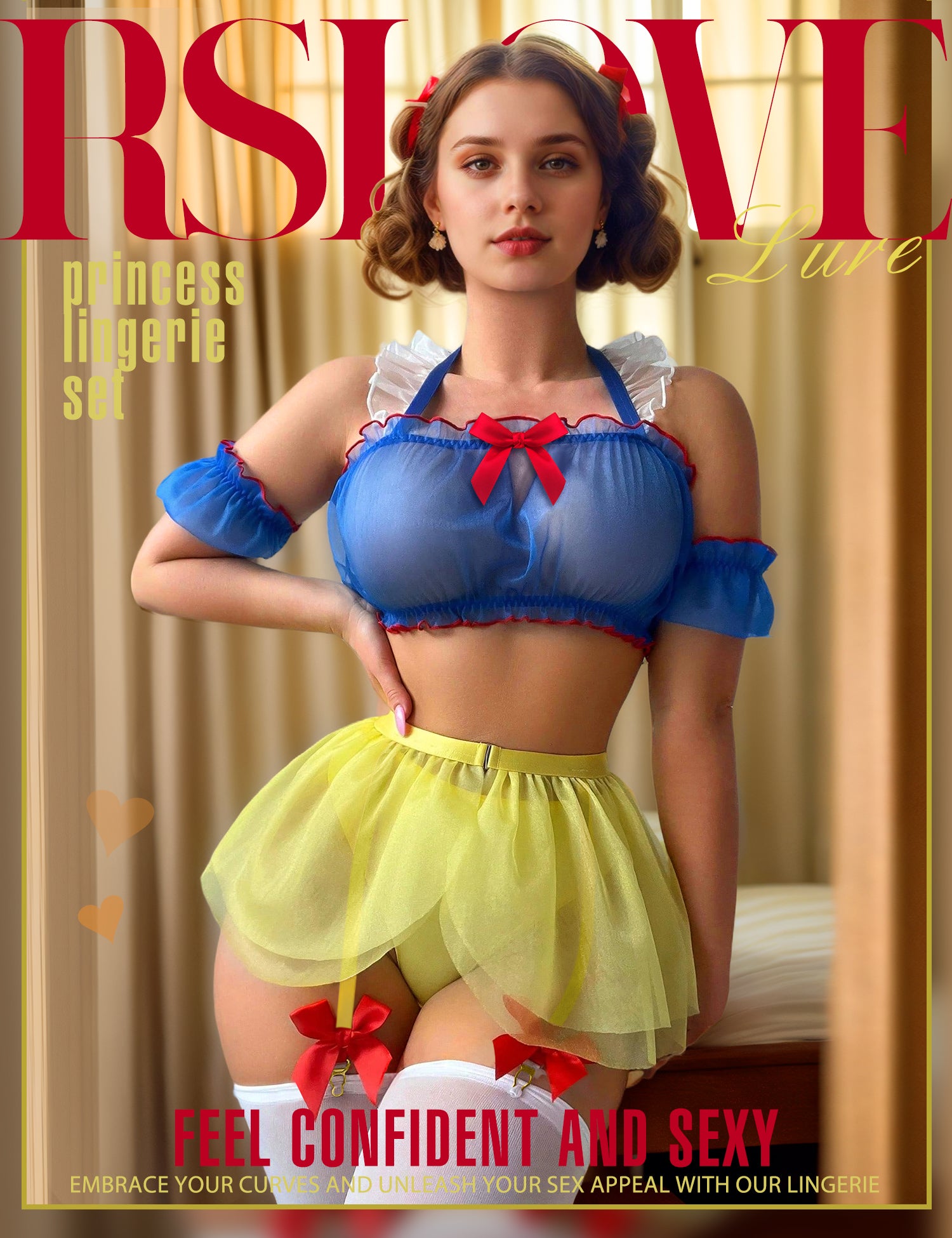 RSLOVE Costumes Princess Cosplay Halloween lingerie blu giallo 4 pezzi