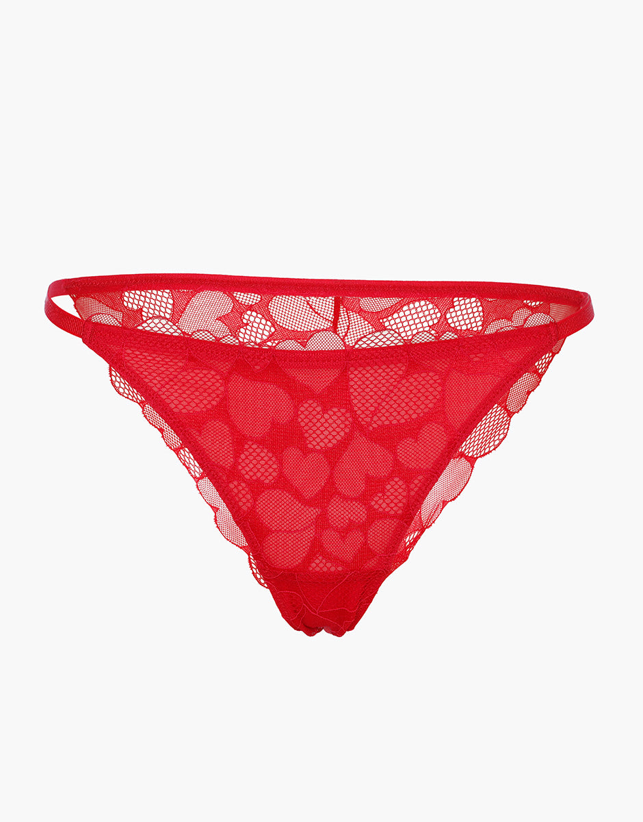 Lovable So Lacy Panties Romance Hearts Tulle Brasiliano Tanga Rosso Cuori