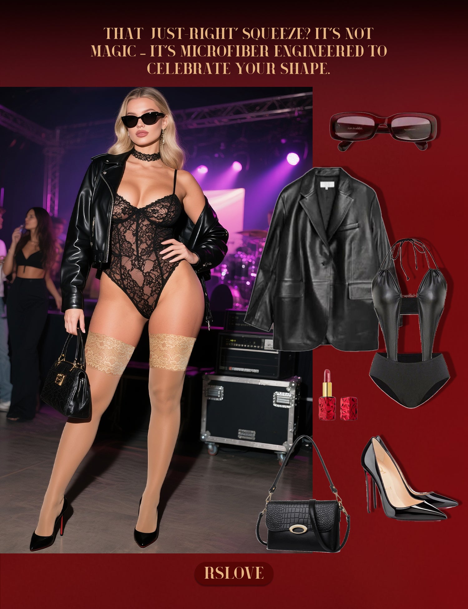 RSLOVE Thigh High Double Silicone Non-Slip Lace autoreggenti nere