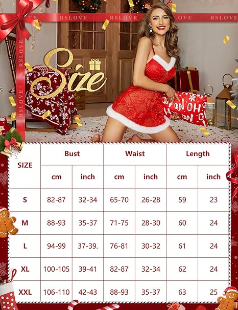 RSLOVE Costumes Christmas Lace Babydoll babydoll rosso con perizoma