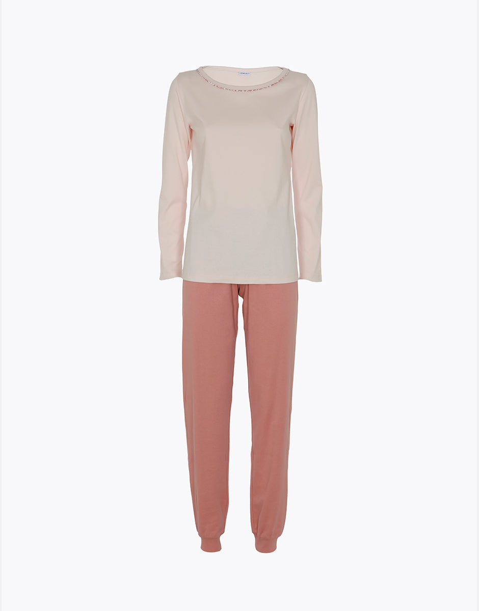 Lovable Basic Soul pigiama lungo girocollo rosa cipria interlock