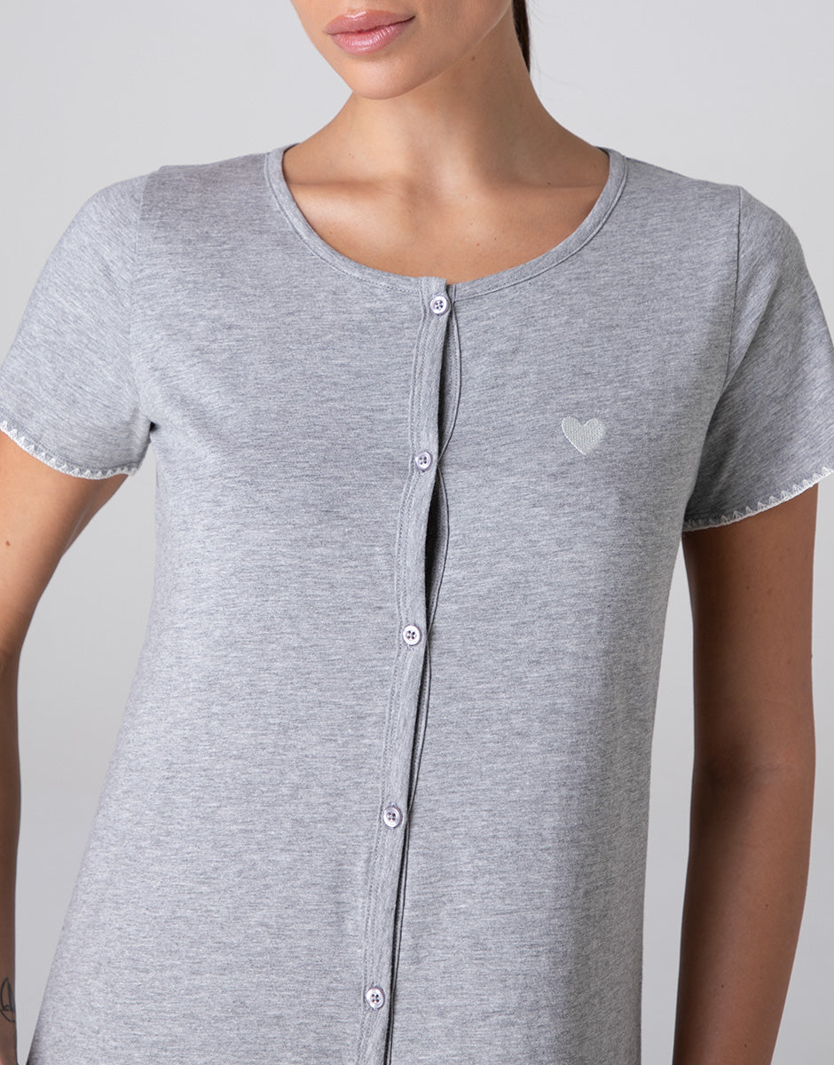 Lovable Basic Soul camicia da notte aperta manica corta jersey grigio melange