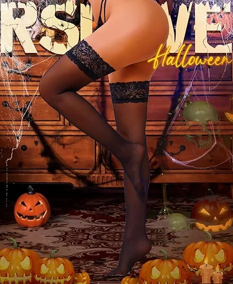 RSLOVE Thigh High Sheer Stockings calze autoreggenti nere, taglia unica