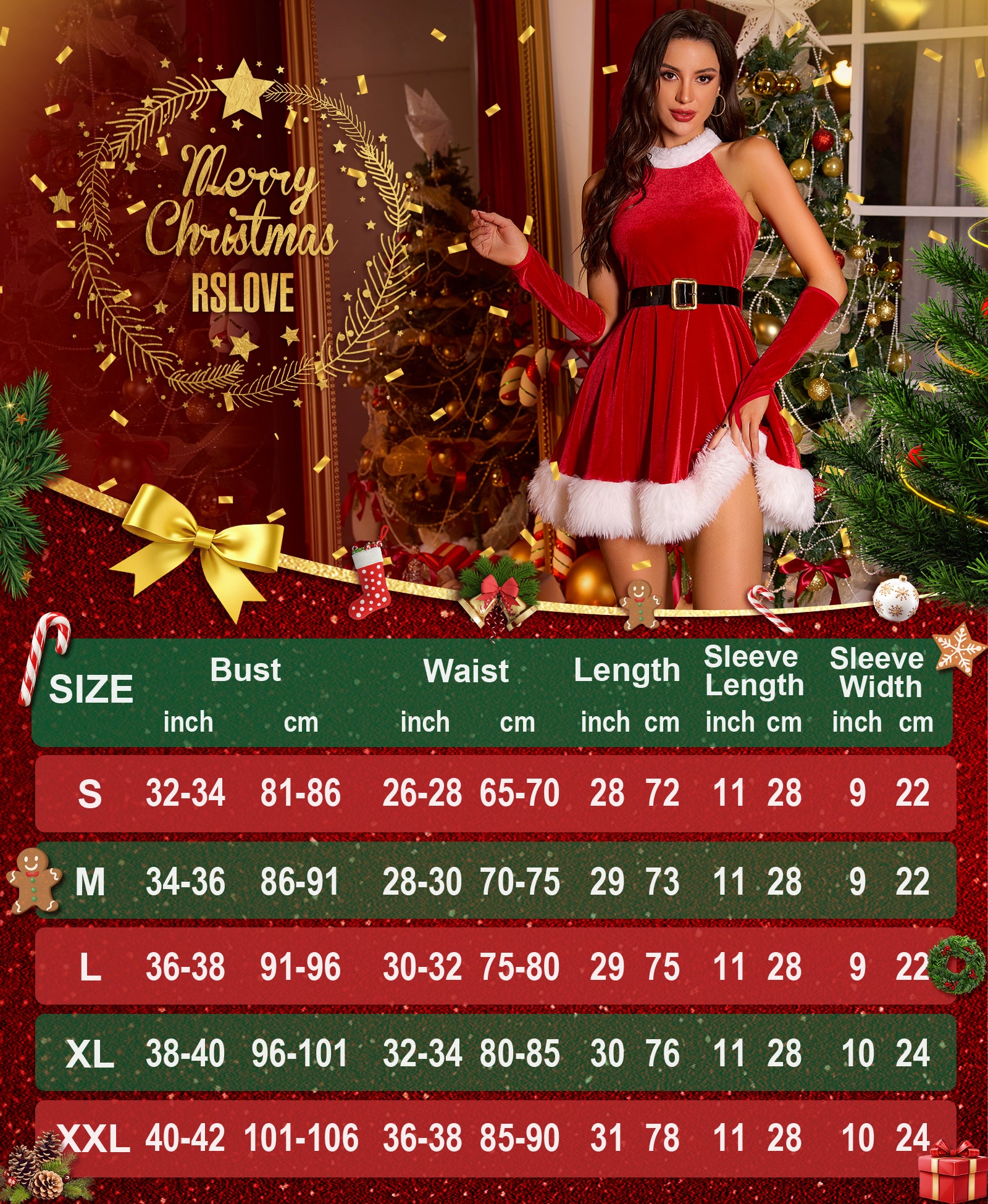RSLOVE Costumes abito Babbo Natale in velluto rosso 4 pezzi