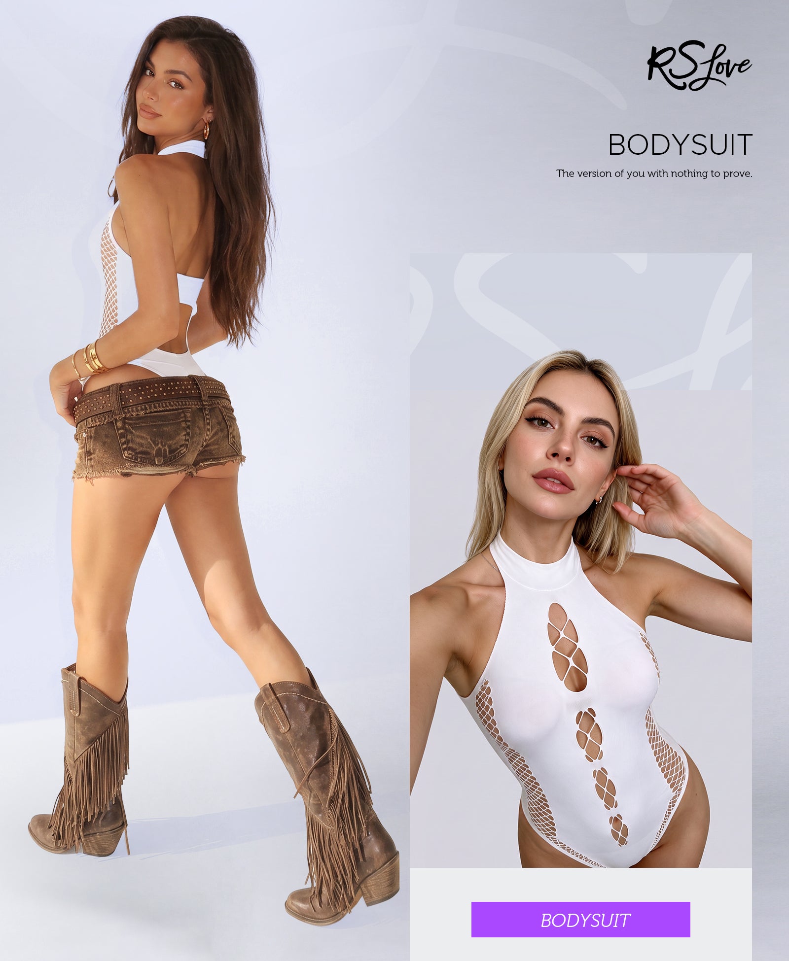 RSLOVE Teddy Cutout Fishnet body in rete nero taglia unica