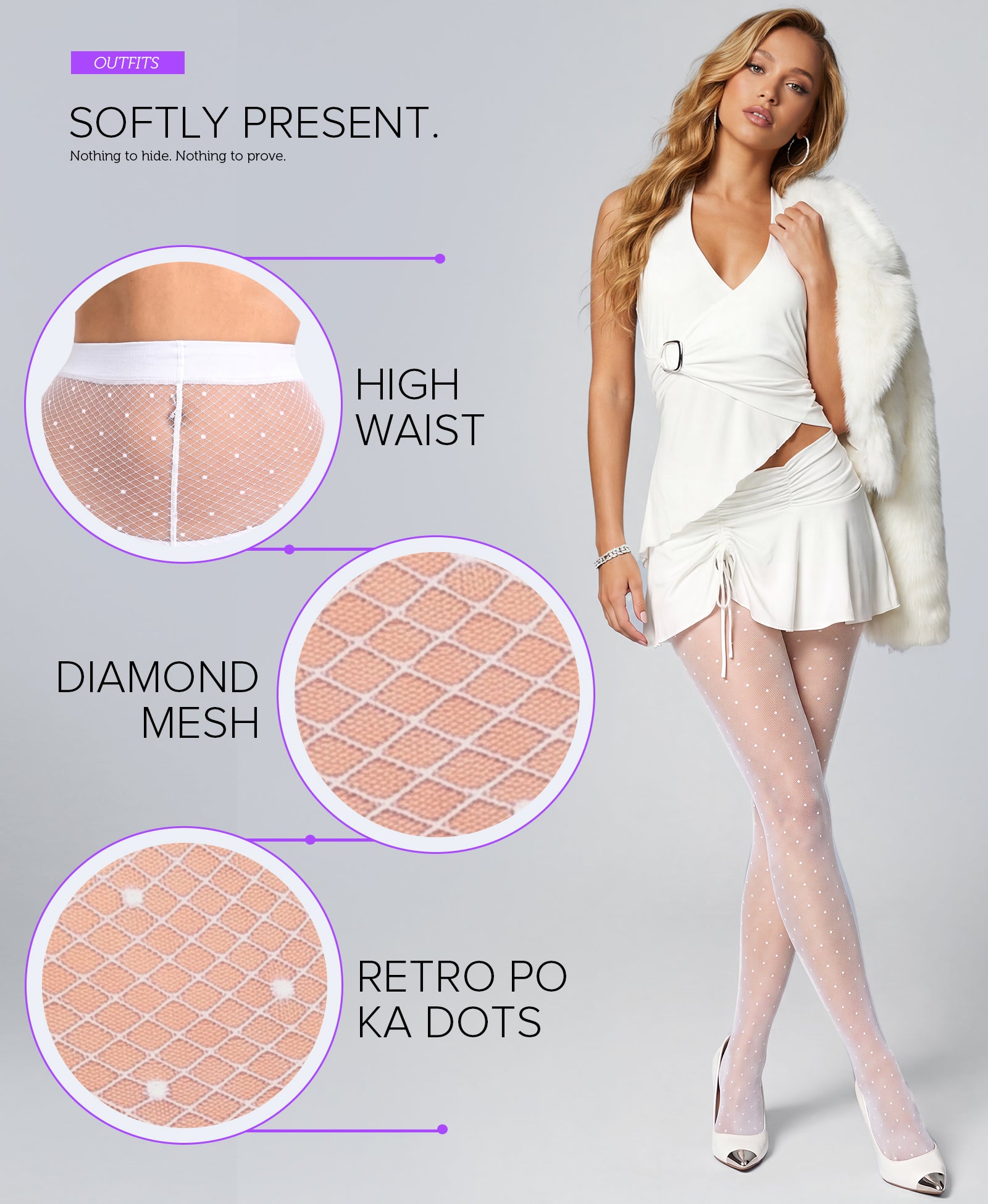 RSLOVE Patterned tights Polka Dot Sheer High Waist collant velati a pois vita alta