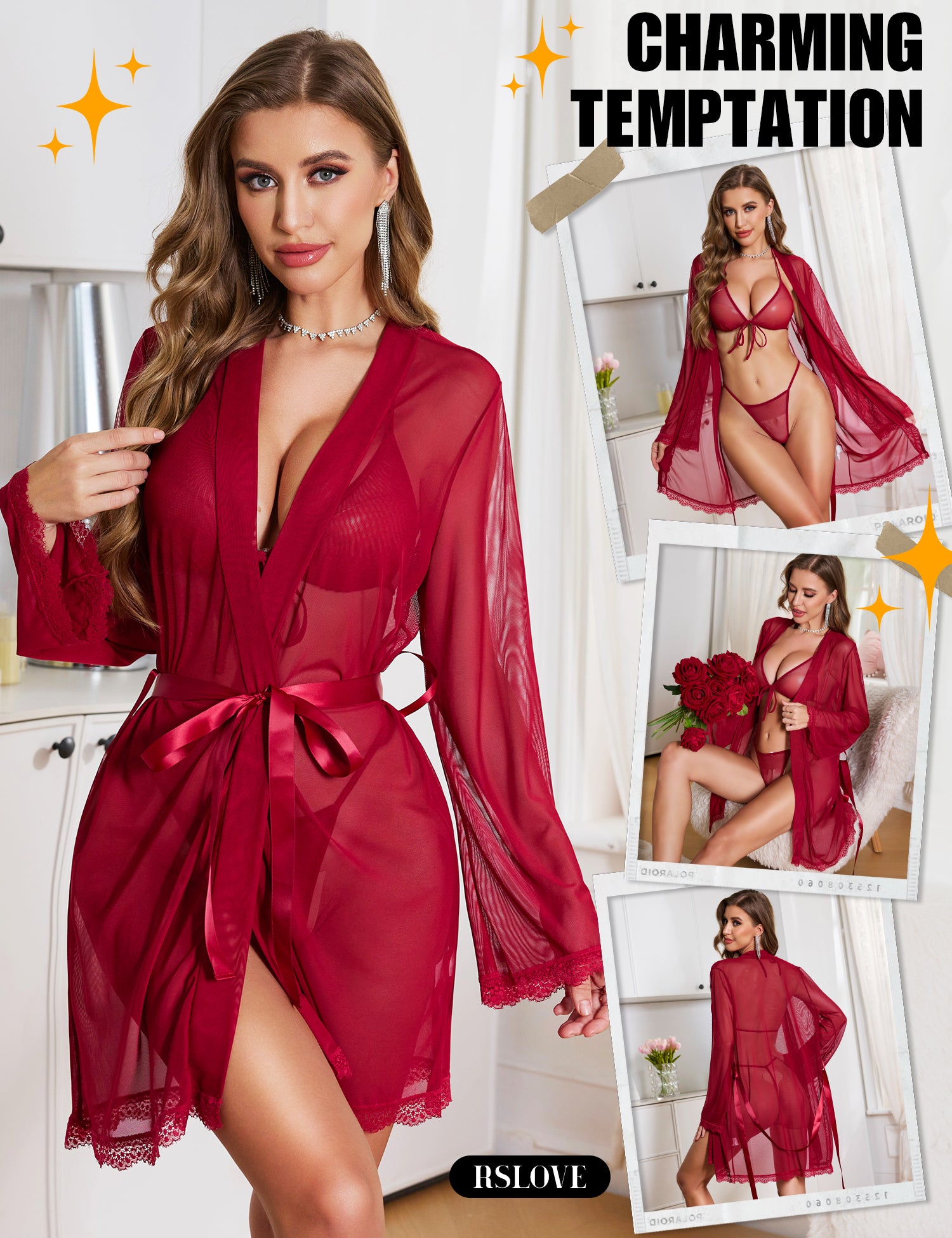 RSLOVE Robe set lingerie 3 pezzi Leopard, coppe assortite
