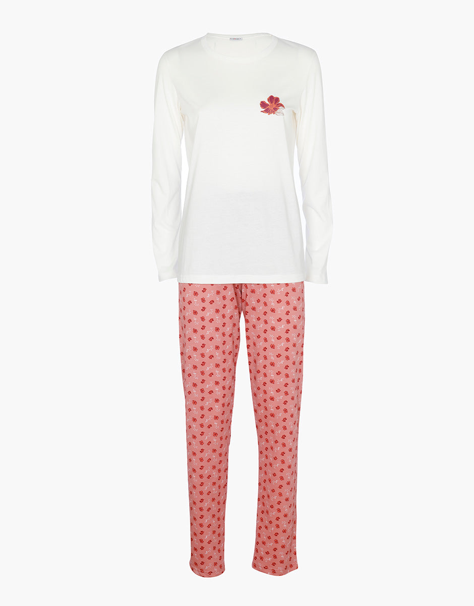 Lovable Basic Soul Pigiama lungo girocollo pigiama bianco latte stampato
