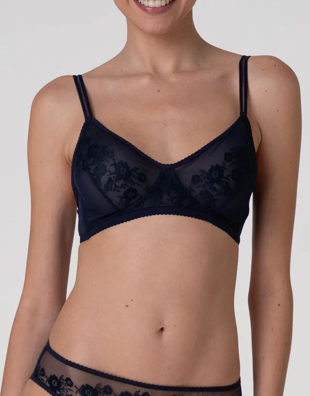 Lovable Garden Flowers Lace Elegant Embroidery reggiseno triangolo blu navy