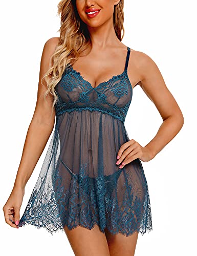 RSLOVE Babydoll chemise scollo a V XXL blu verde in pizzo