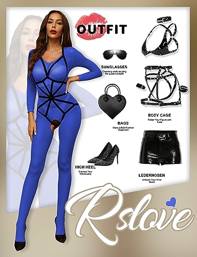 RSLOVE Bodystocking body a rete con scollo halter blu taglia unica