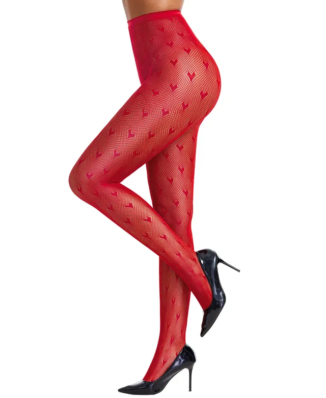 RSLOVE Patterned tights collant a rete cuori rossi vita alta