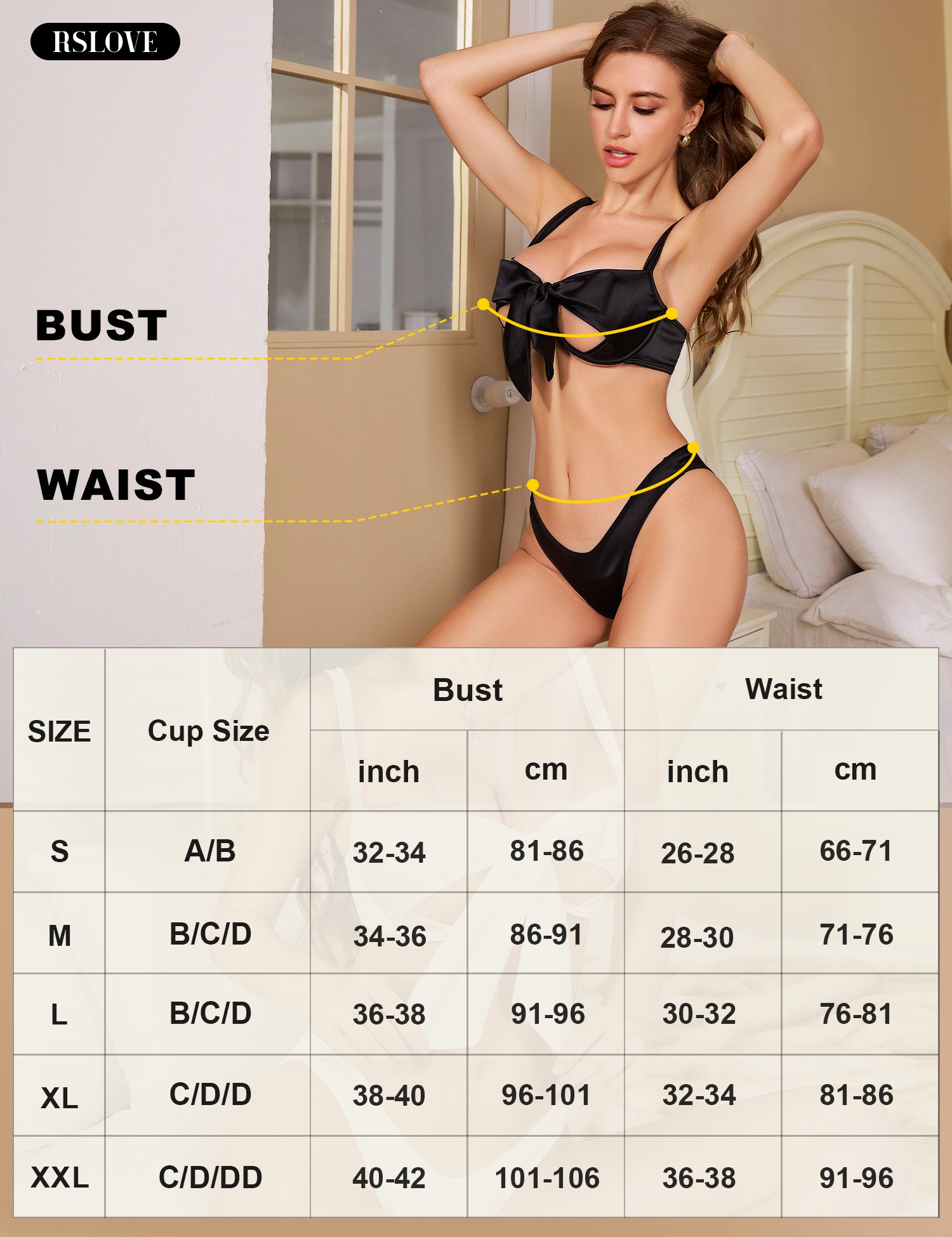 RSLOVE Bra & Panty Sets Satin Bow Reggiseno e perizoma rosa