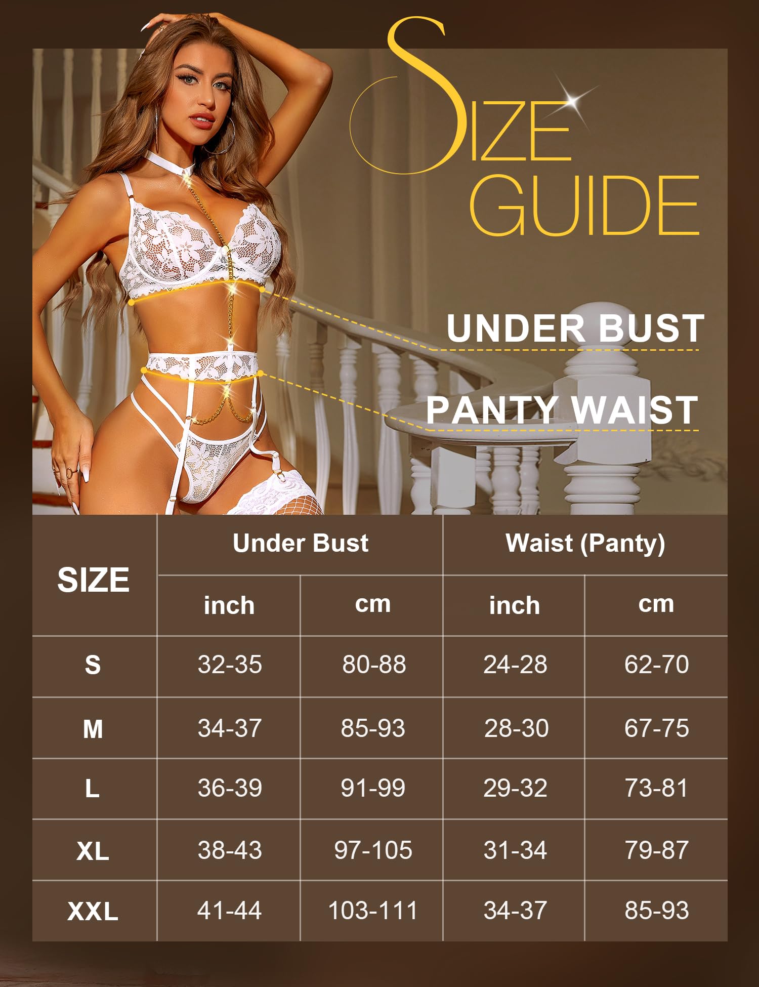 RSLOVE Garter Belt 3 Piece Lace Bra Thong reggiseno e reggicalze bianco