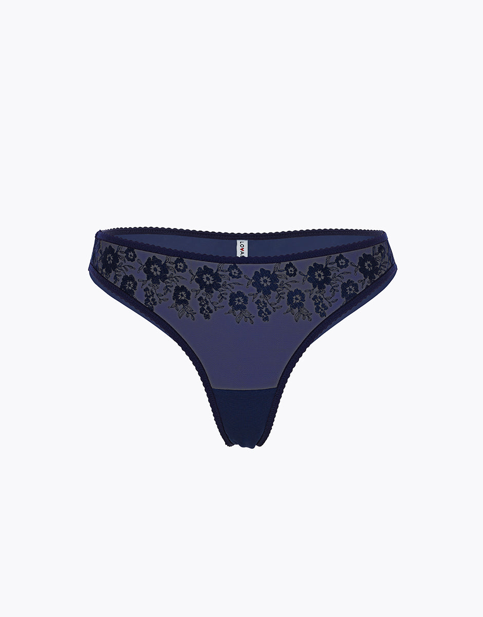 Lovable So Lacy Panties Elegant Embroidery brasiliano blu navy tulle ricamato