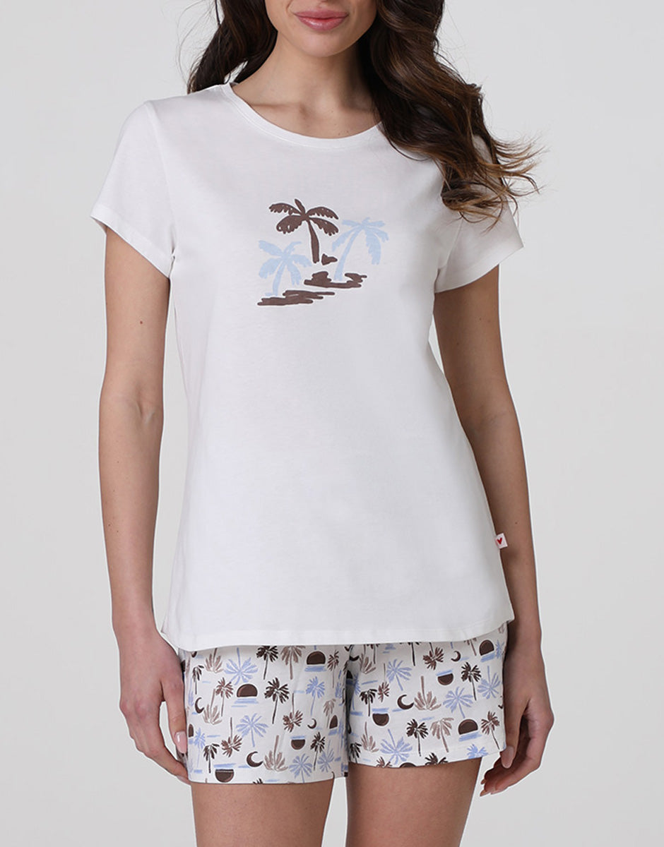 Lovable Basic Soul pigiama corto girocollo in jersey bianco latte stampato