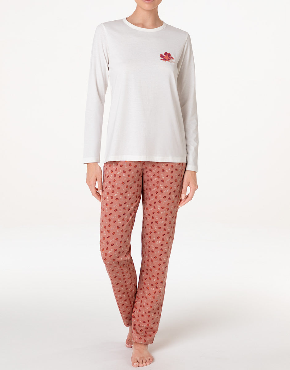 Lovable Basic Soul Pigiama lungo girocollo pigiama bianco latte stampato
