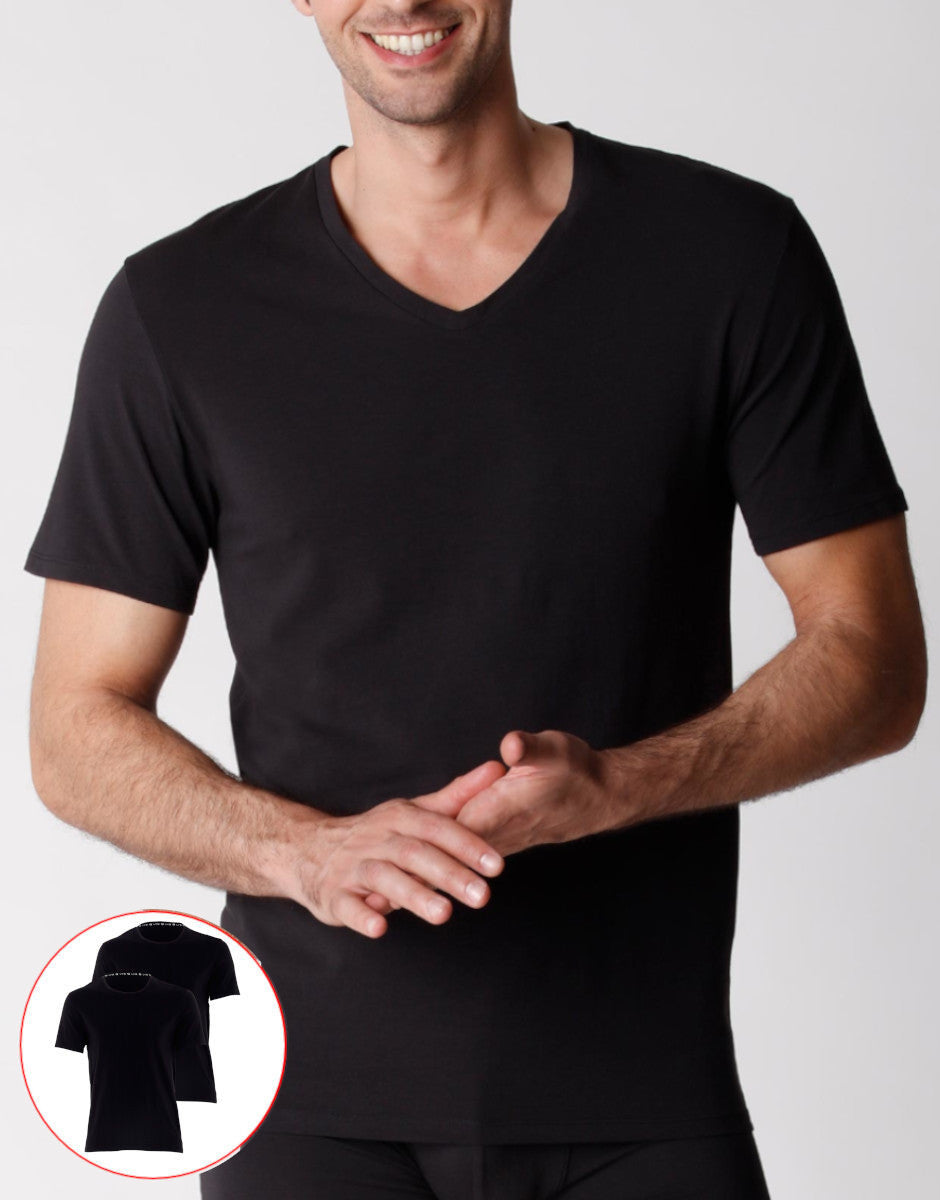 Lovable Value Elegance T-shirt scollo a V uomo cotone biologico x2 nero