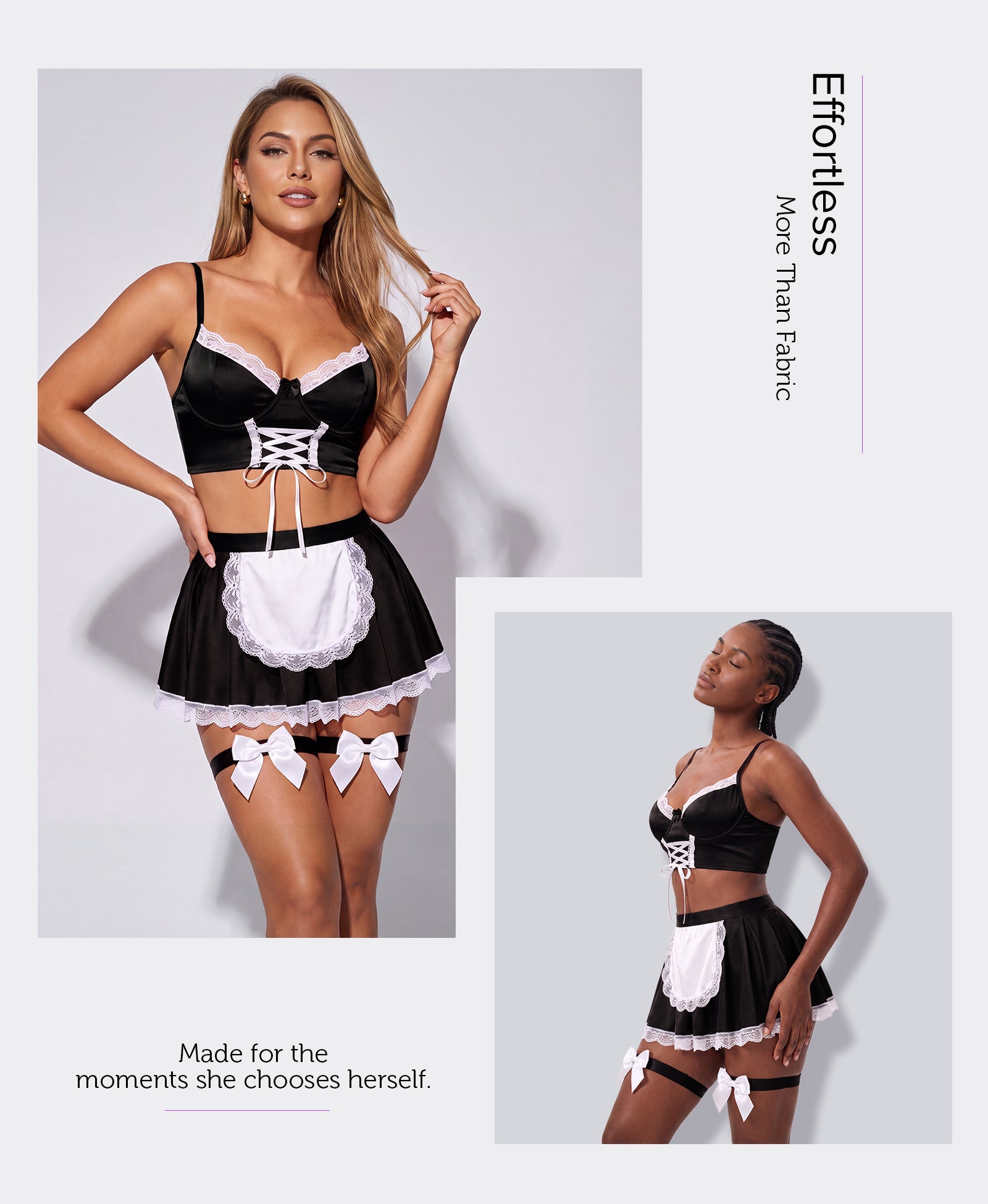 RSLOVE Costumes Maid Cosplay Lingerie Set costume maid nero 5 pezzi pizzo