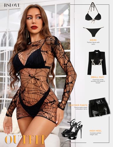 RSLOVE Babydoll Mesh Cut-Out Babydoll Chemise Dress nero taglia unica trasparente