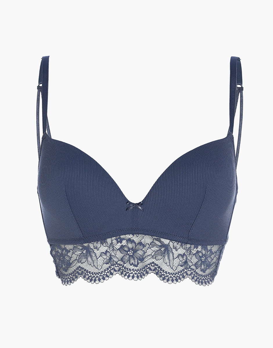 Lovable Garden Flowers Lace Casual Rib Lace reggiseno imbottito blu polvere