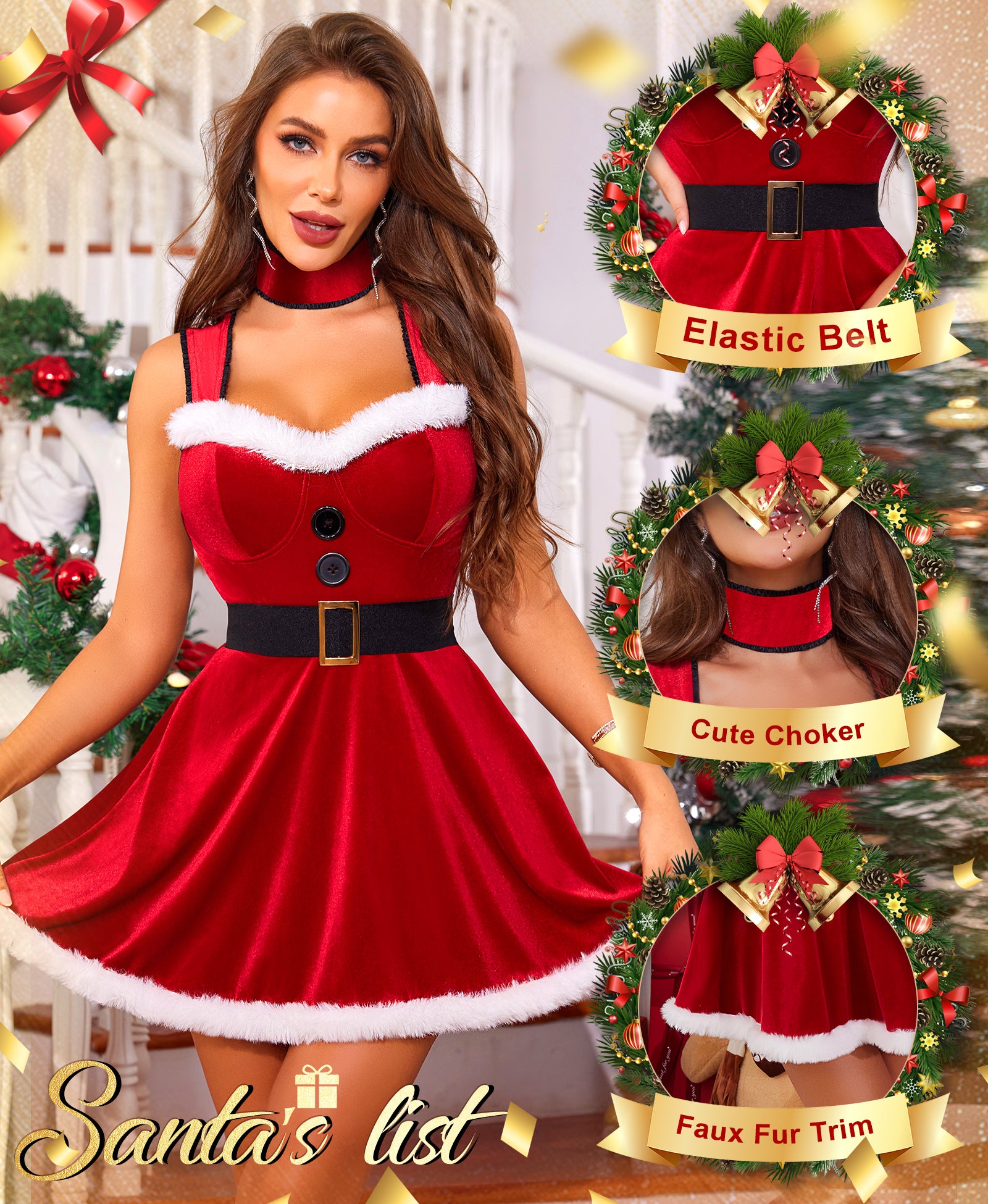 RSLOVE Costumes Babydoll natalizio in velluto taglia L