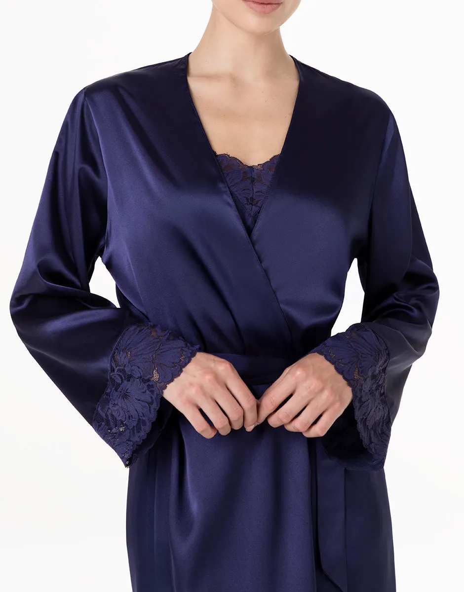 Lovable Basic Soul vestaglia in satin blu notte con pizzo