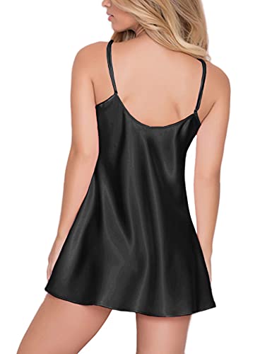 RSLOVE Nightgowns Satin Deep V Plunge A-Line Mini Slip camicia blu
