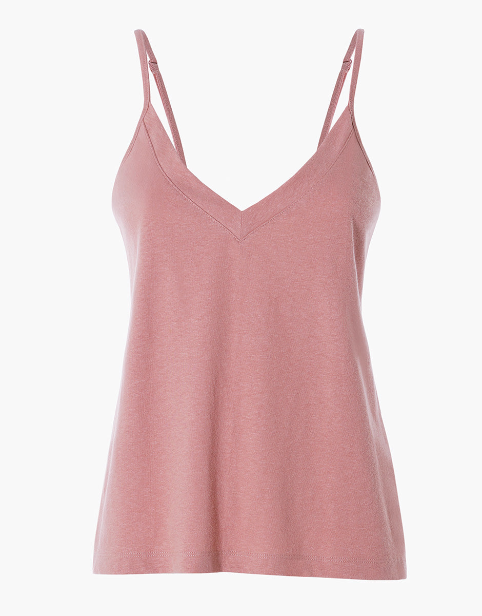 Lovable Basic Soul L0ETP top scollo a V rosa polvere cotone lino