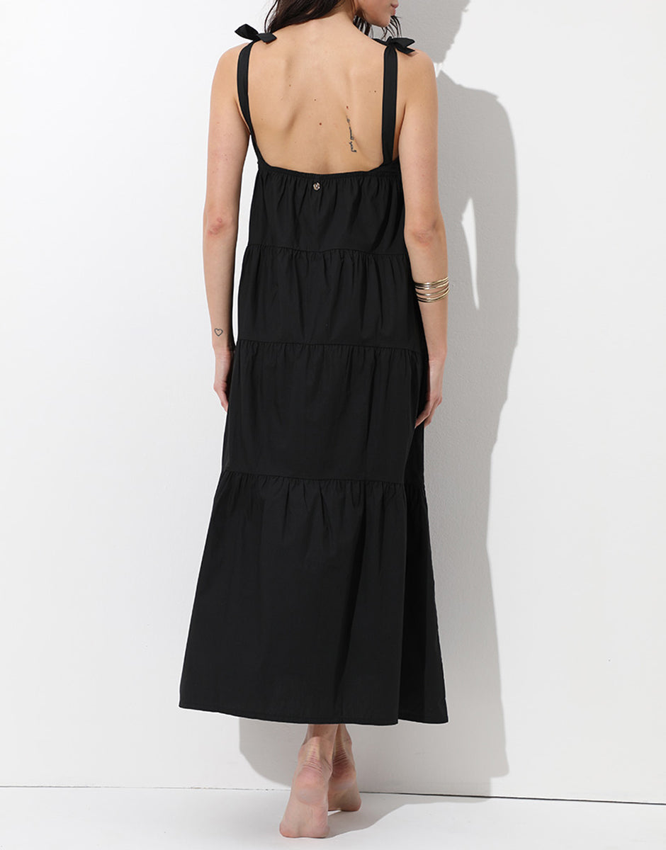 Lovable Basic Soul L0EPX abito lungo nero in cotone con spalline