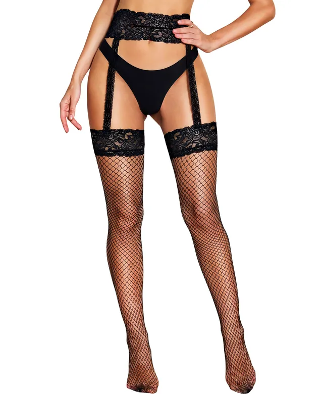 RSLOVE Stocking Fishnet Suspender Pantyhose with Garter Belt Calze a rete nere