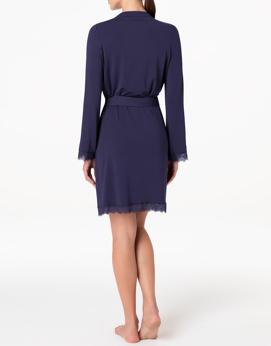 Lovable Basic Soul Elegant Modal vestaglia manica lunga blu notte modal elasticizzato