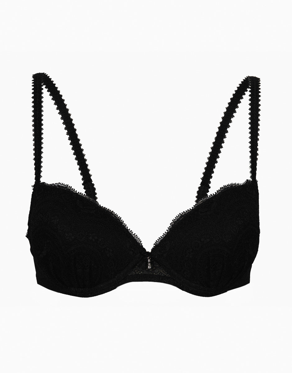 Lovable Celebrity reggiseno balconcino nero in pizzo imbottito