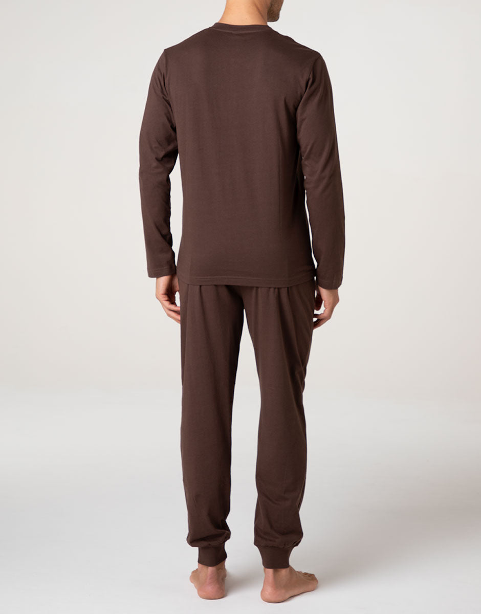 Lovable Basic Soul Pigiama Lungo Collo Serafino cioccolato 3/S in jersey