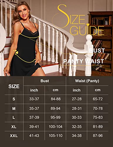 RSLOVE Nightgowns camicia da notte Inverted-V Back Lace blu