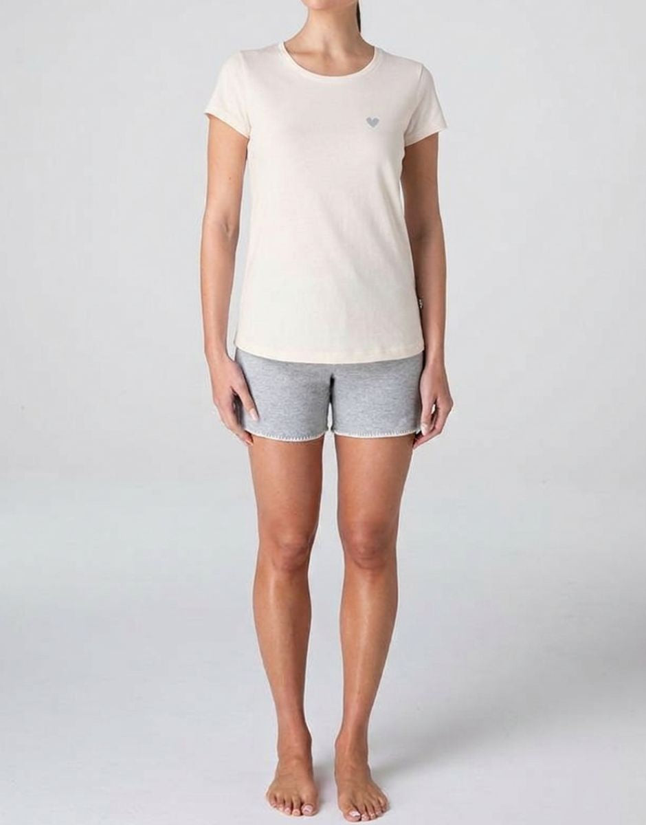 Lovable Basic Soul Pigiama corto girocollo in jersey bianco seta