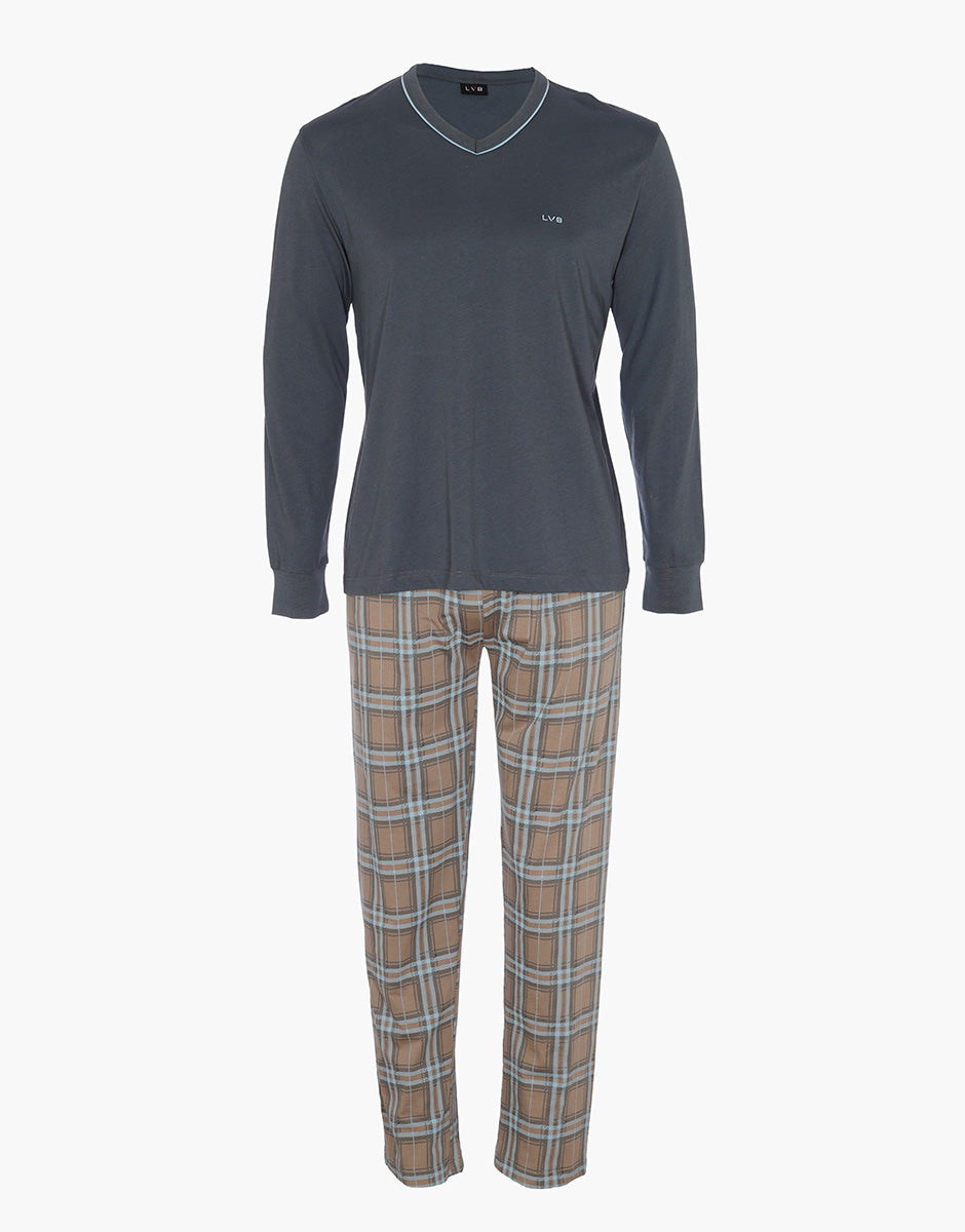 Lovable Basic Soul Scollo a V pigiama uomo lungo in jersey grigio scuro