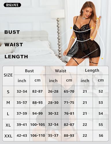 RSLOVE Babydoll corsetto in pizzo nero con reggicalze